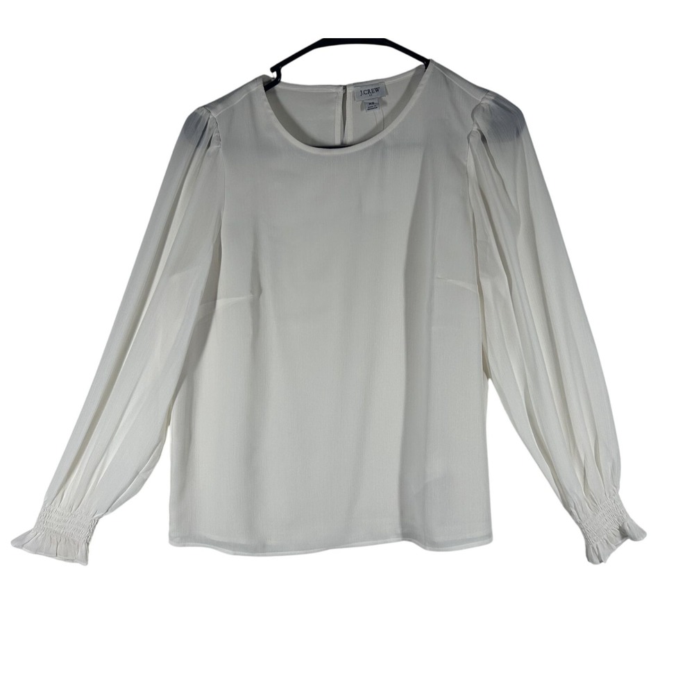 J.Crew Long-Sleeve Blouse Women's Size XS White Polyester Elegant Design NEW